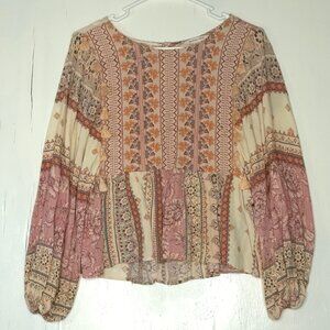 American Eagle Outfitters Long Sleeve Floral & Paisley Peasant Top S Boho Retro